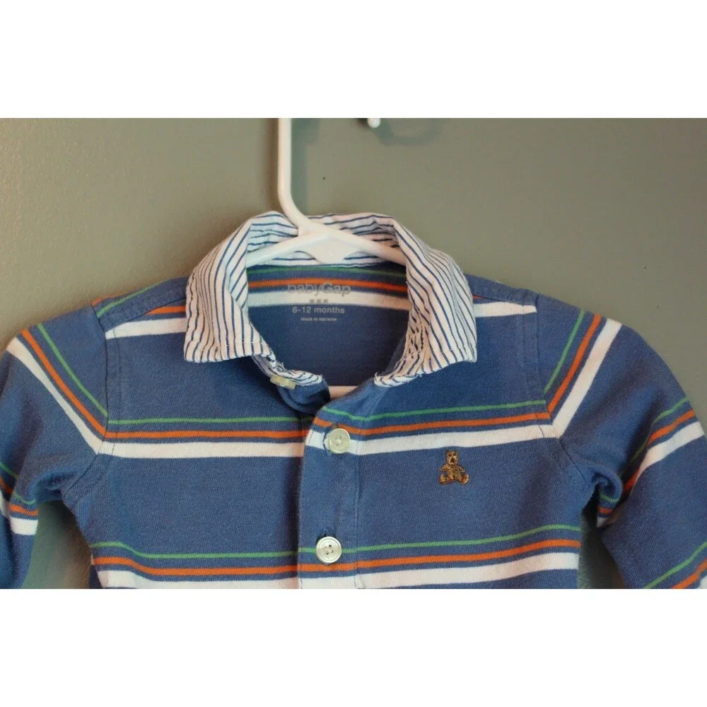 Gap Baby Boys Polo Shirt 6-12M Striped Colorful Embroidered Logo Cotton Top